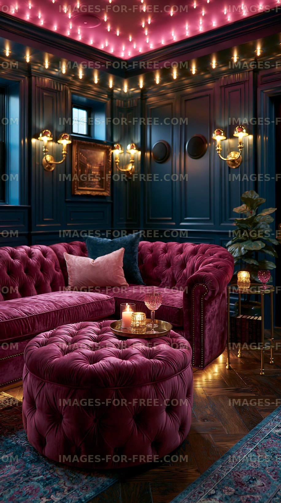 Cozy living room with vintage decor and warm lighting