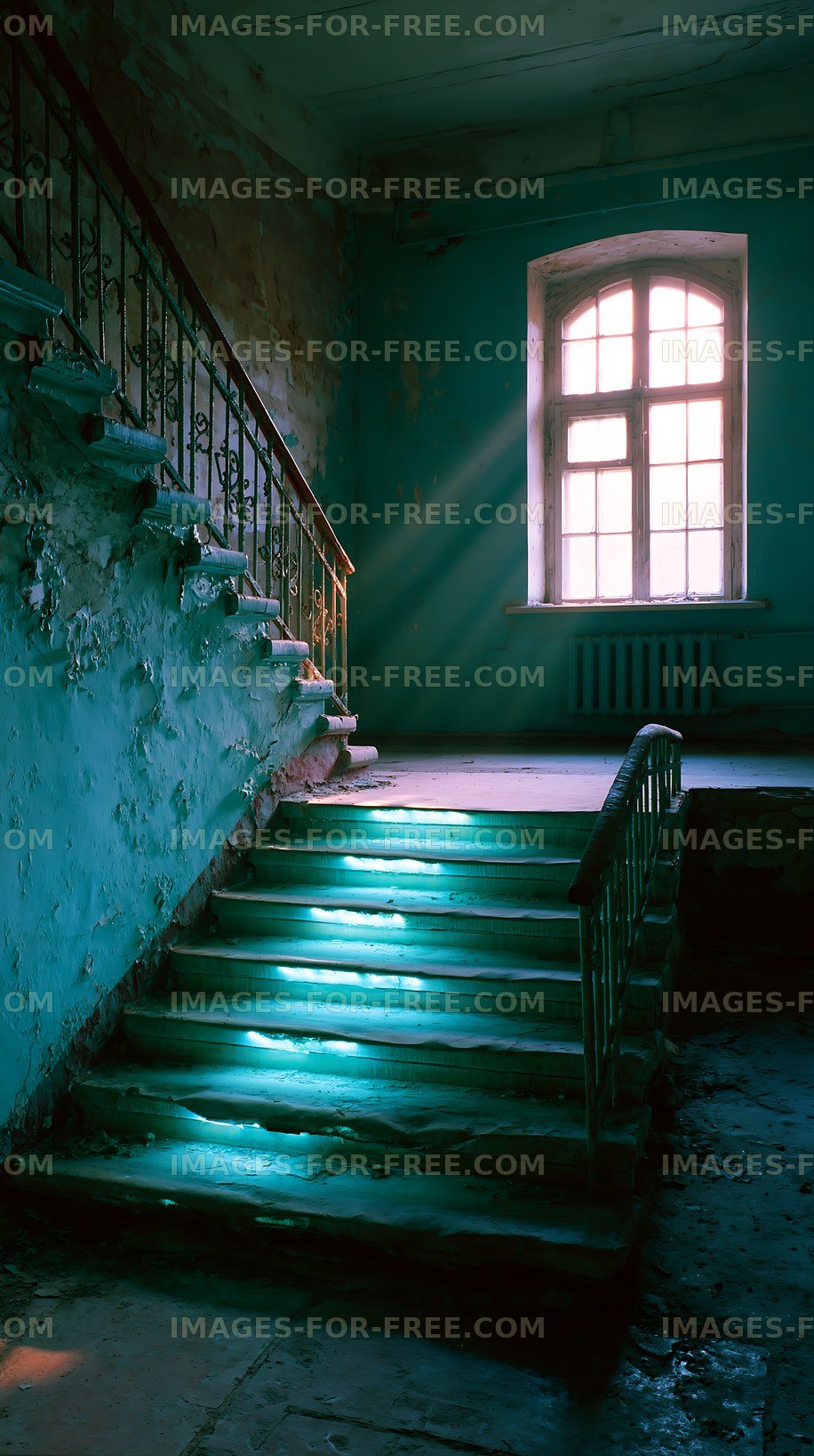Staircase with light in an old building
