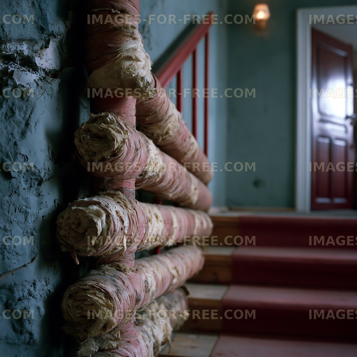 Old stairs with vintage handrail at a historic building