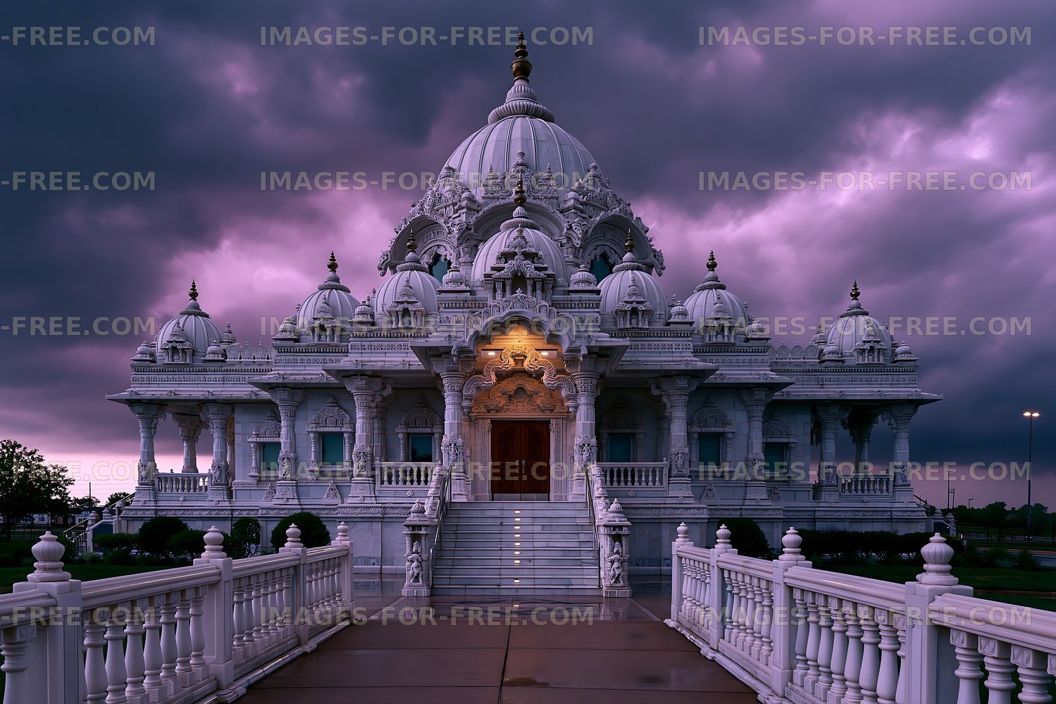 Beautiful temple with intricate architecture under a cloudy sky