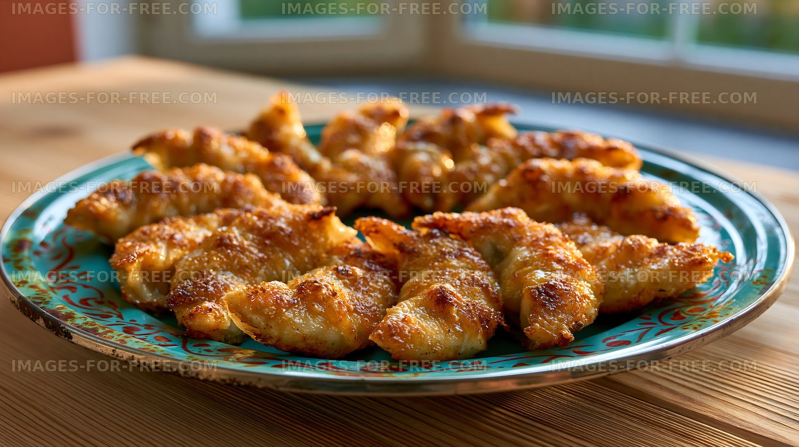 Crispy dumplings served on a decorative plate