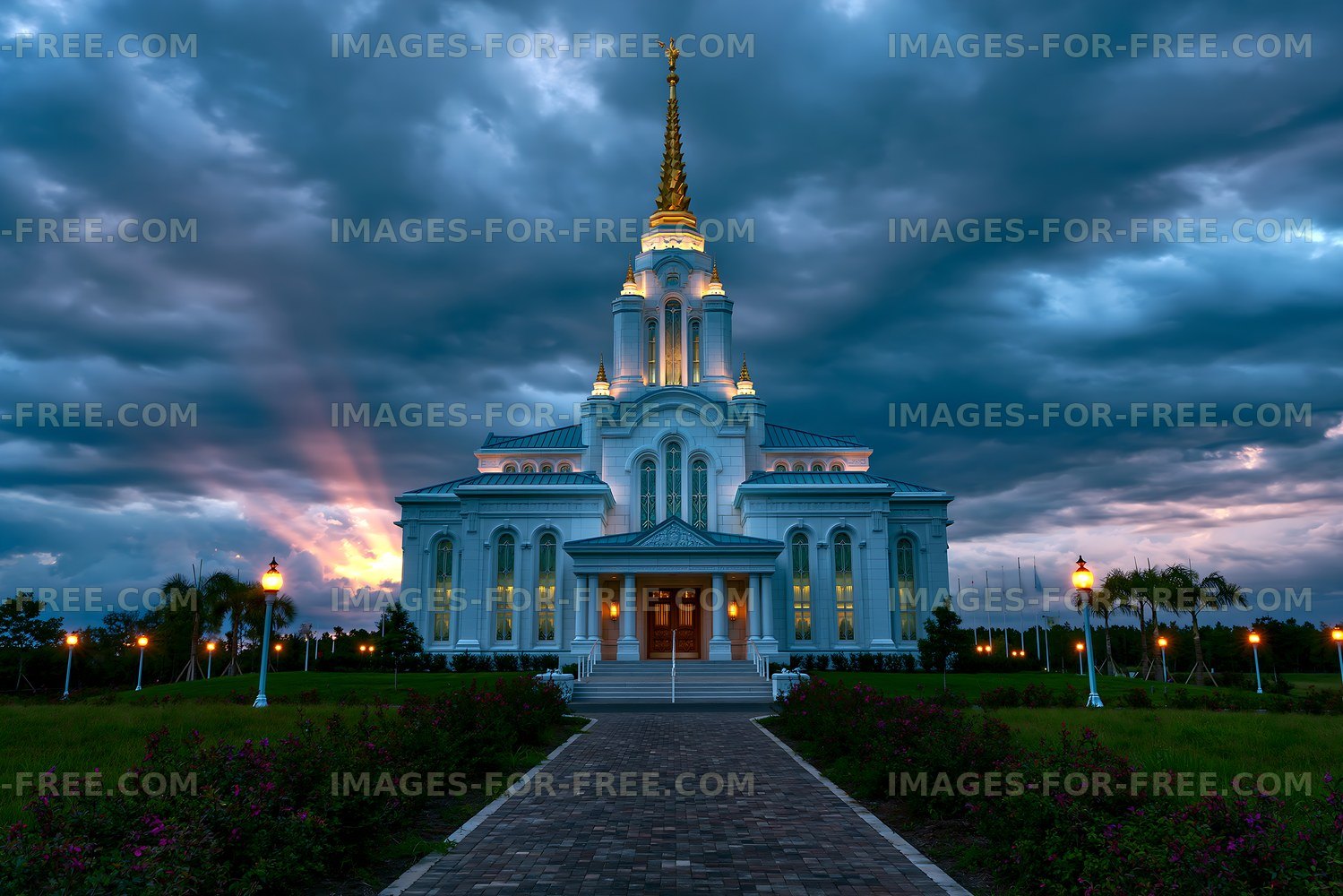 Architecture of a religious building under a cloudy sky