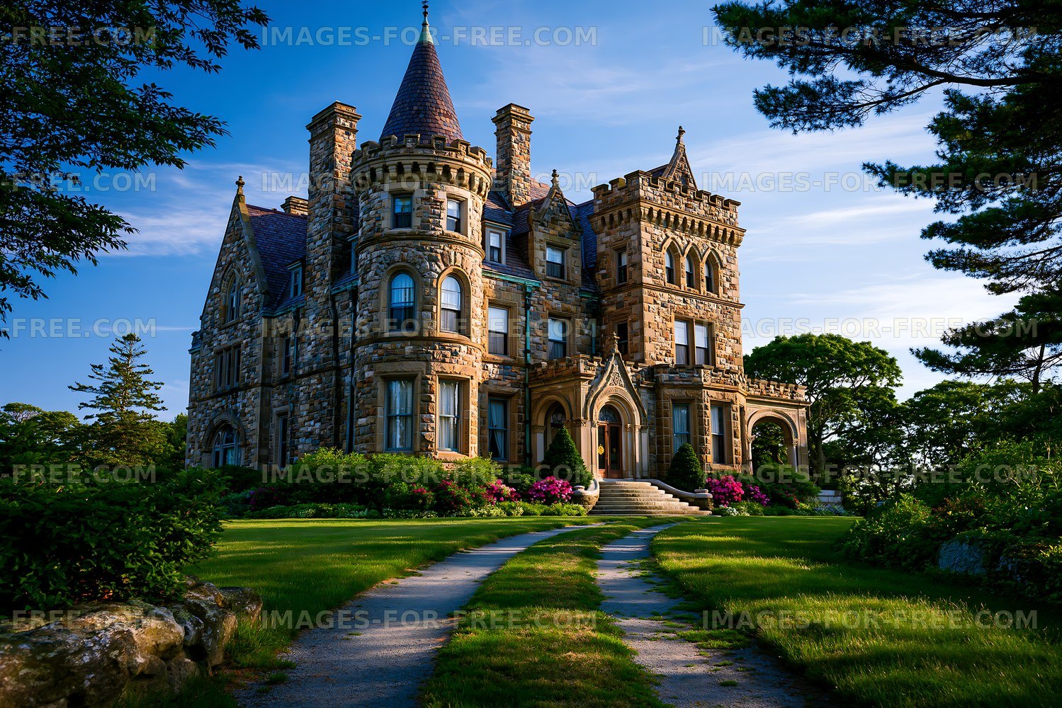 Beautiful historic mansion with a grand exterior and garden