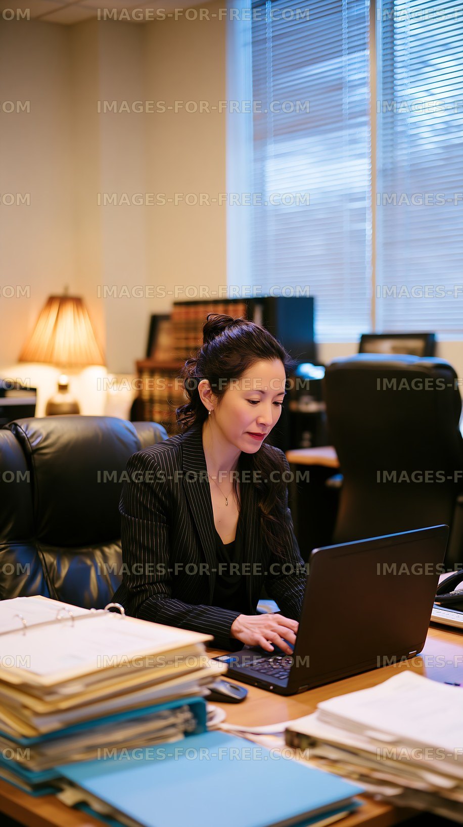 Businesswoman working at desk with laptop in office