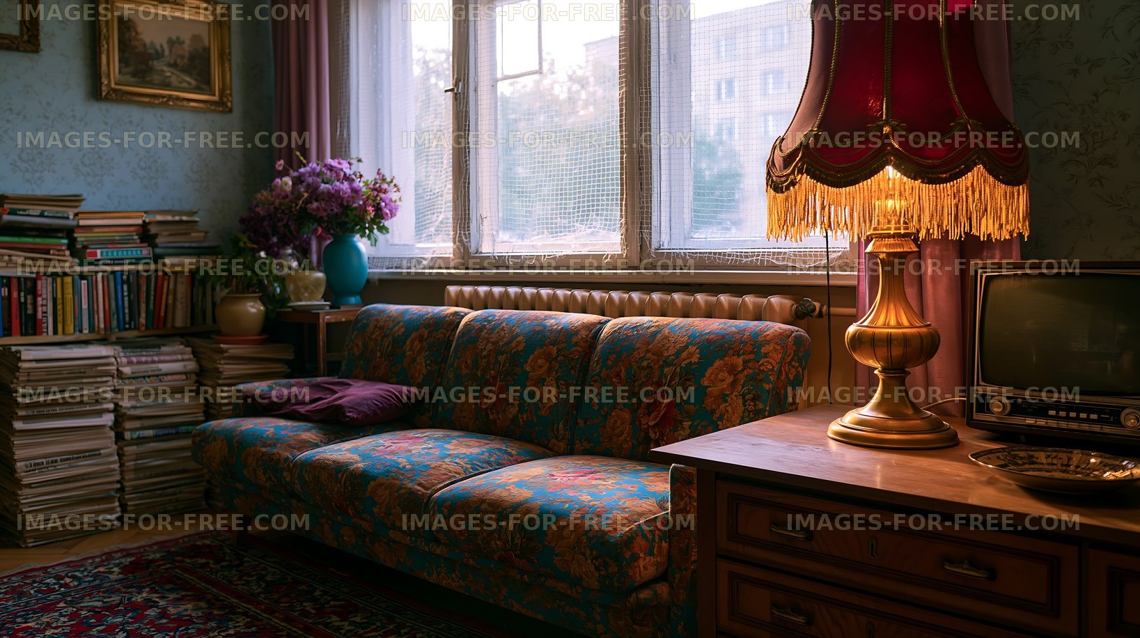 Cozy living room setup with vintage furniture and decor