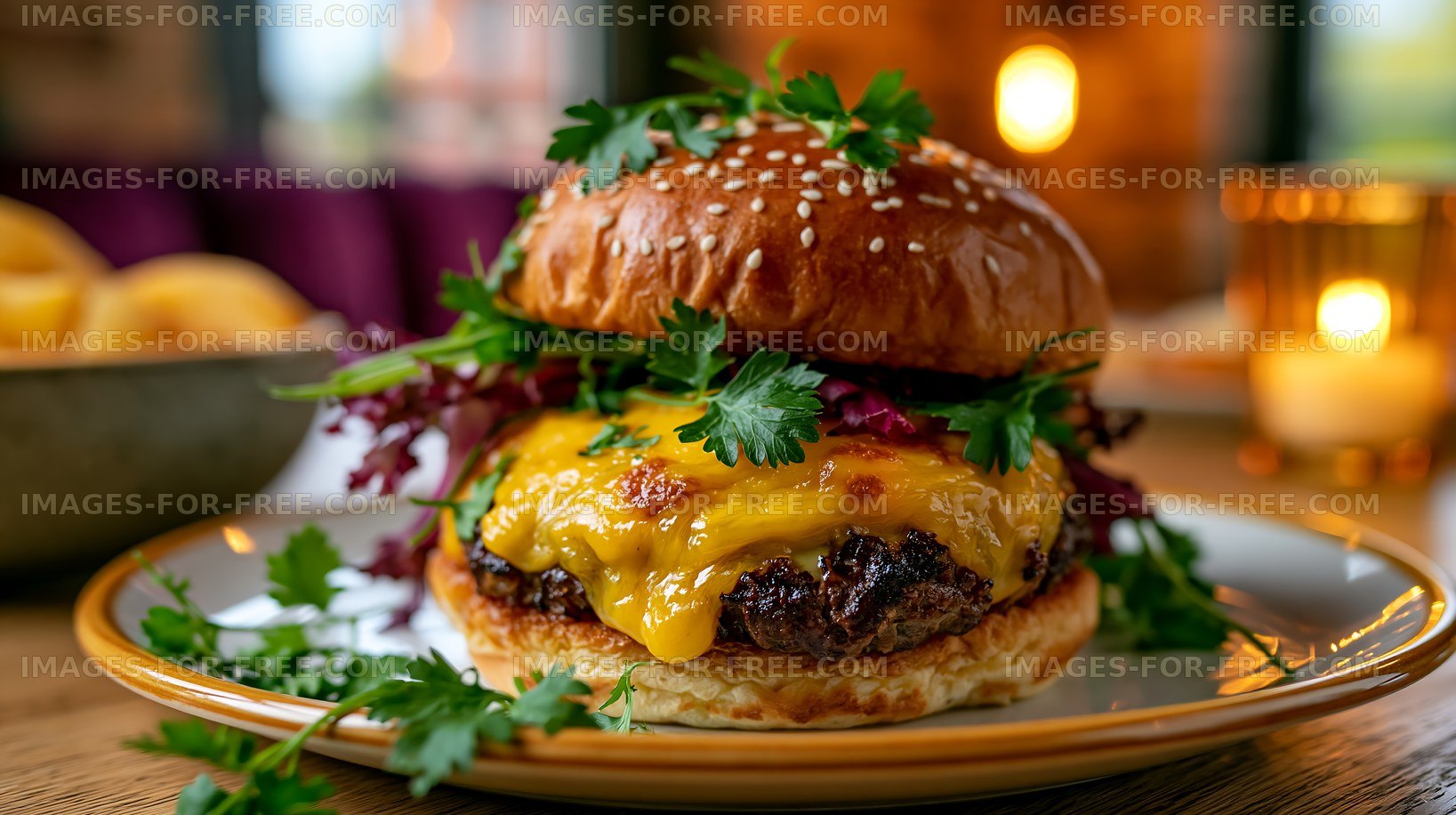 Juicy burger with melted cheese served on a plate