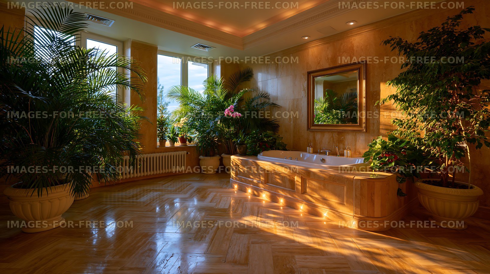 Luxurious bathroom with plants and natural light