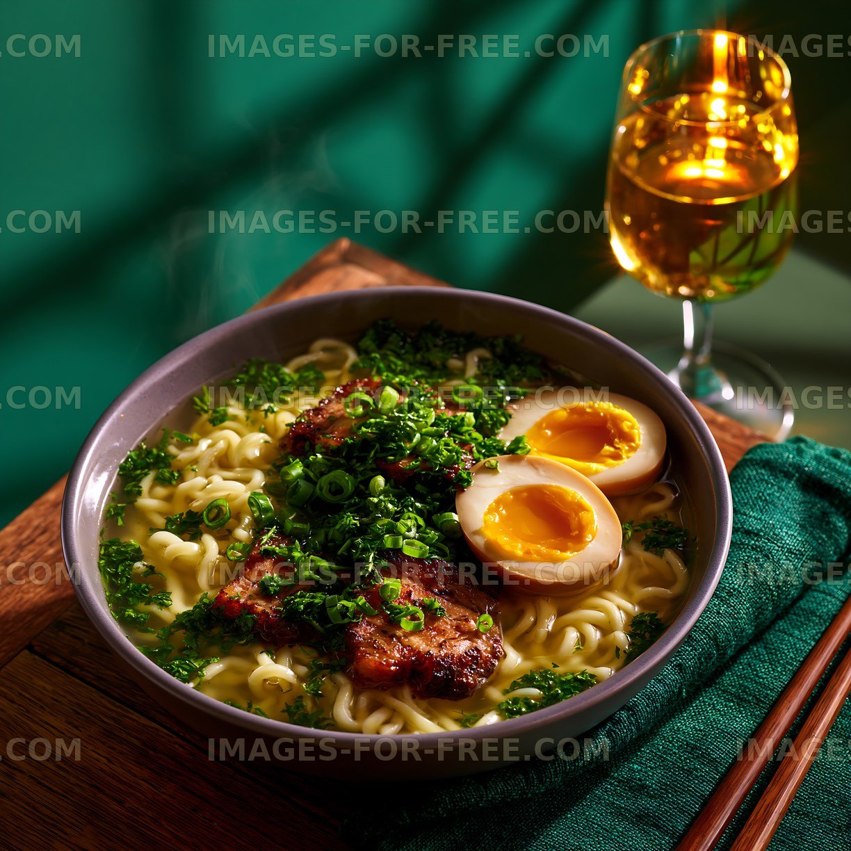 Noodles served with meat, egg, and broth in a bowl