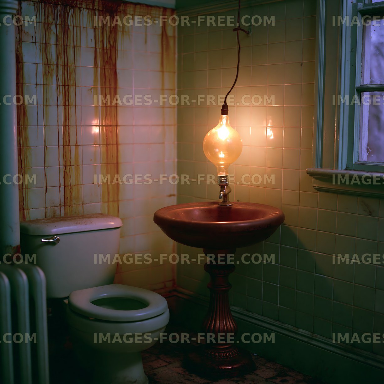 Bathroom with vintage lighting and worn features