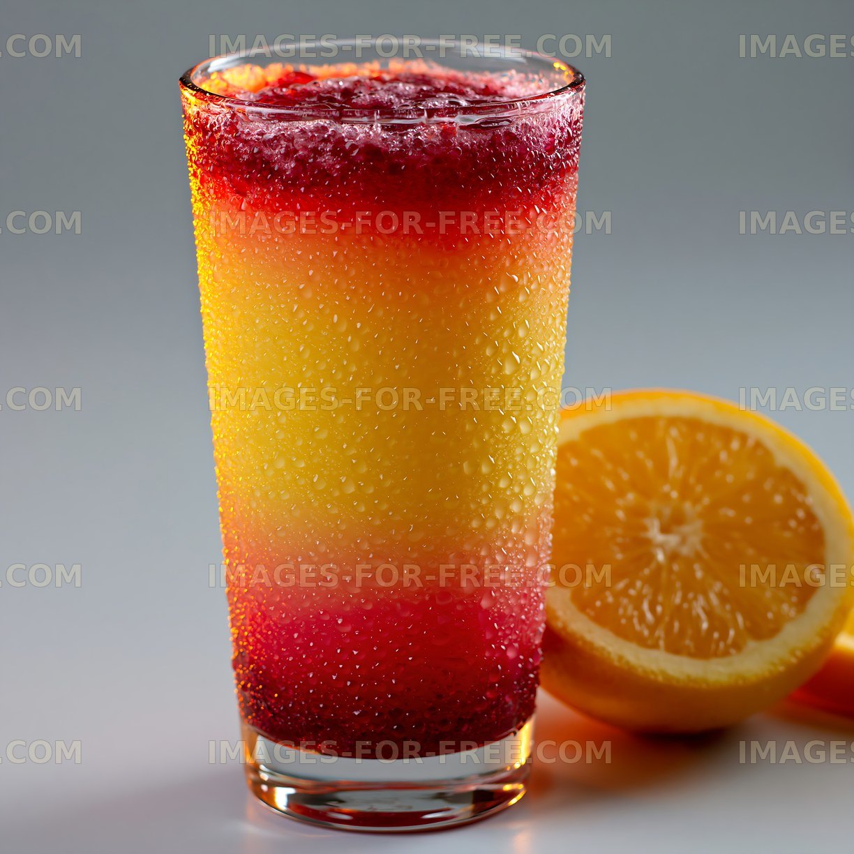 Colorful drink with orange slices on a gray background