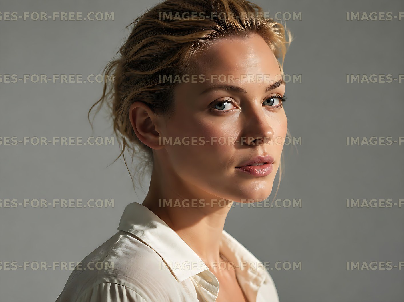 Model with light makeup and natural expression in studio