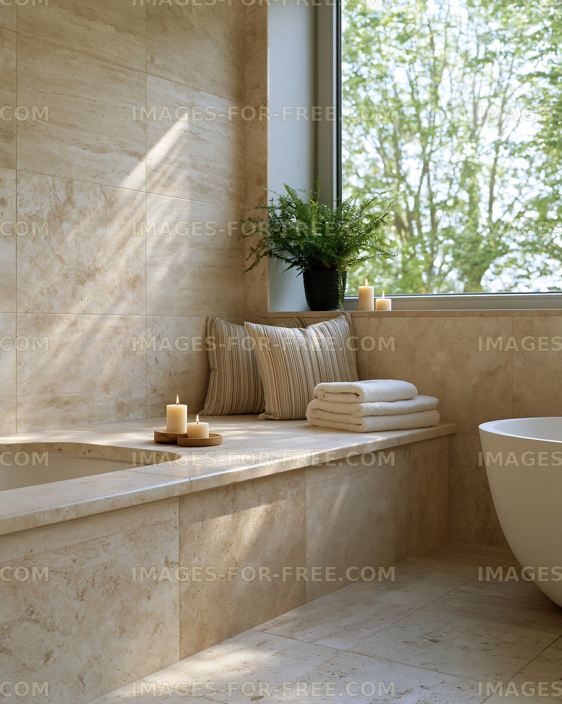 Modern bathroom with natural light and decorative elements