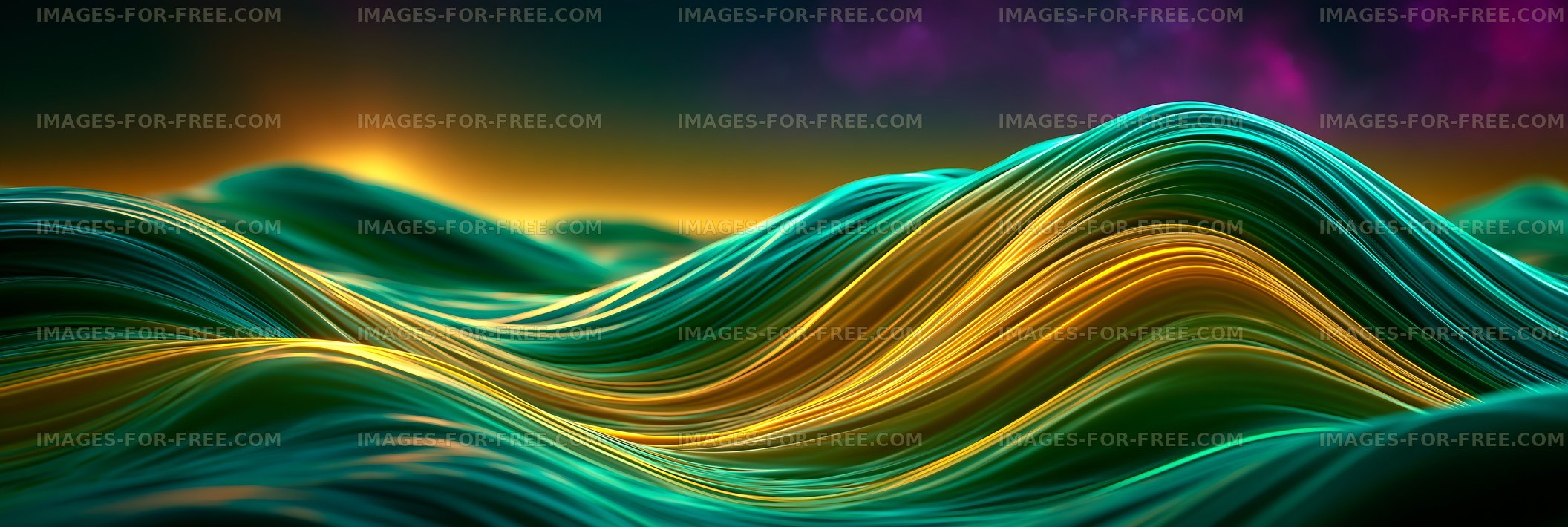 Colorful waves of fabric on a landscape during sunset