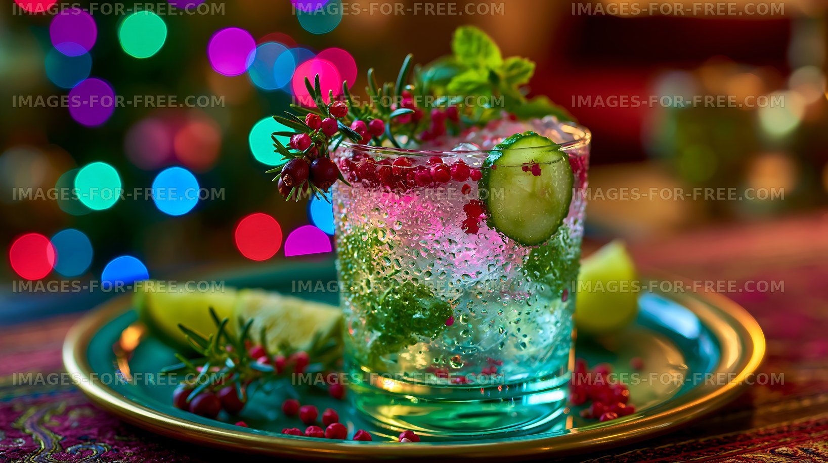 Colorful drink decorated with herbs and fruits for a festive occasion