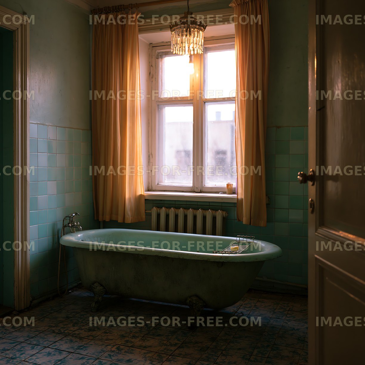 Old bathroom with a bathtub and window allowing natural light