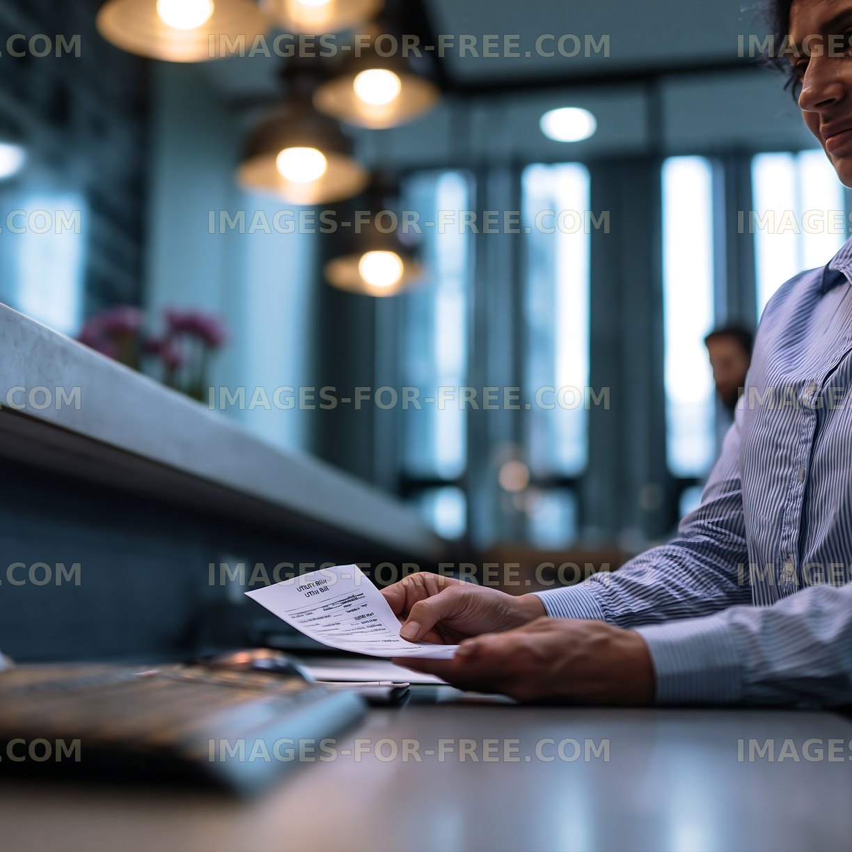 Person looking at a receipt in a cafe setting