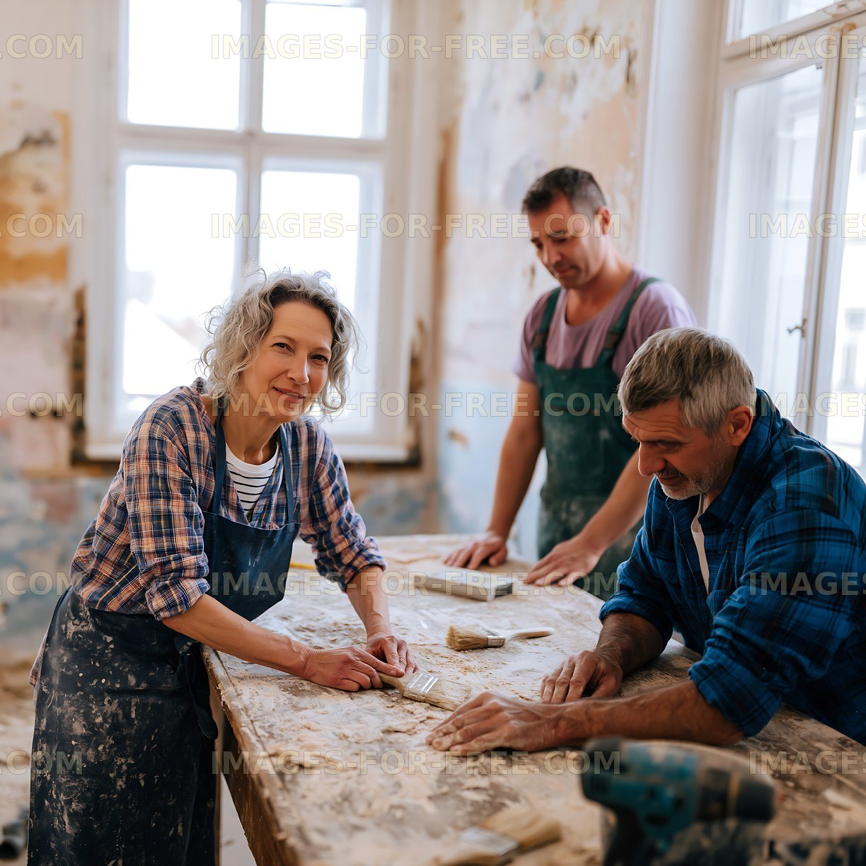 Craft workers collaborating in a renovation project indoors