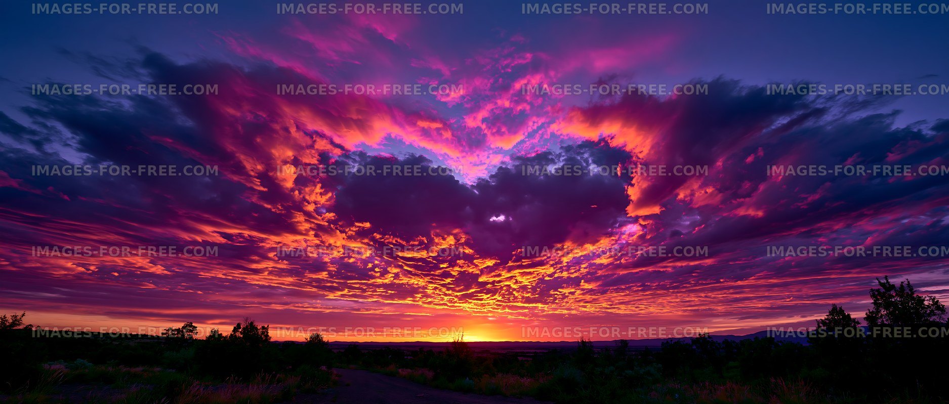 Colorful sunset with clouds in the sky over the horizon