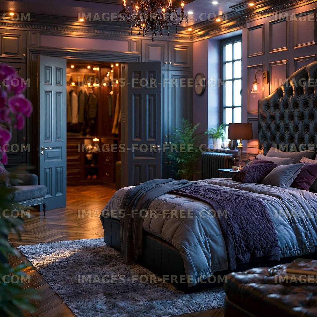 Elegant bedroom design with modern features and warm lighting