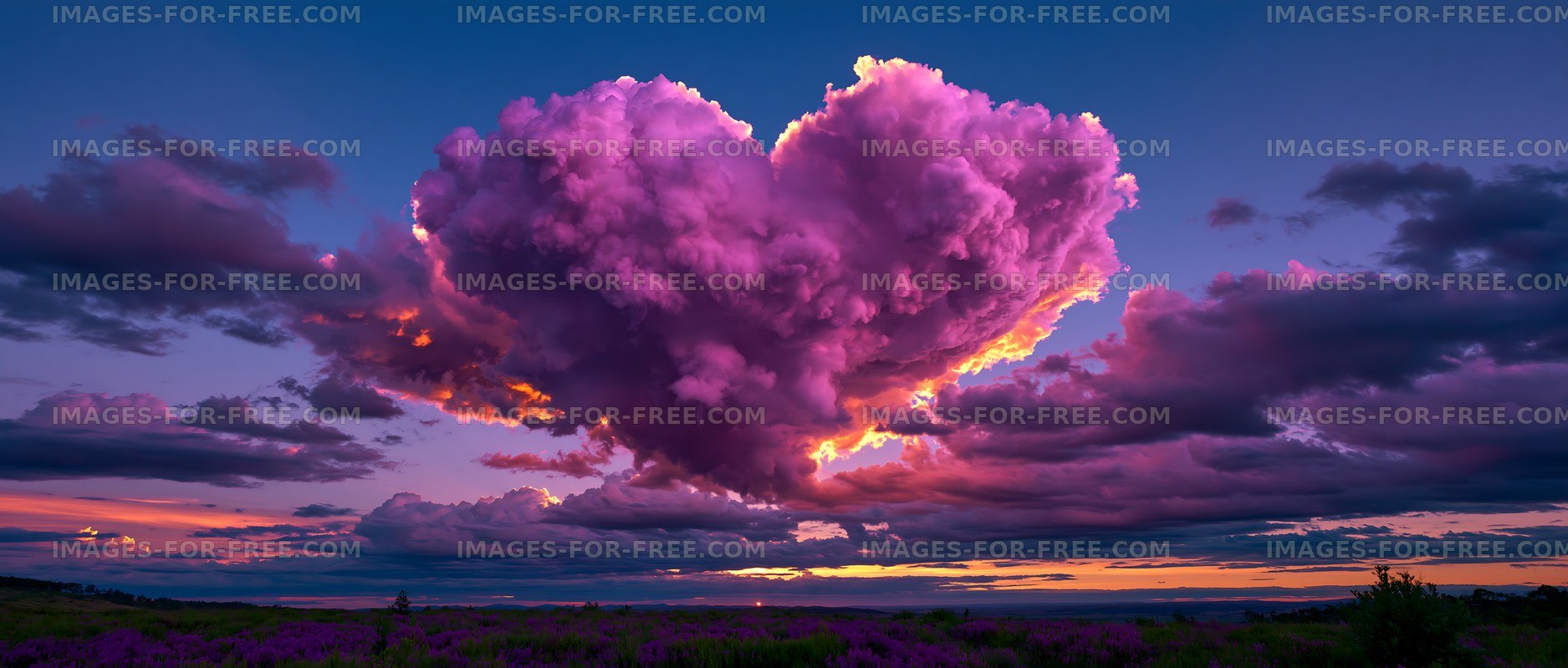 Colorful clouds shaped like a heart during sunset