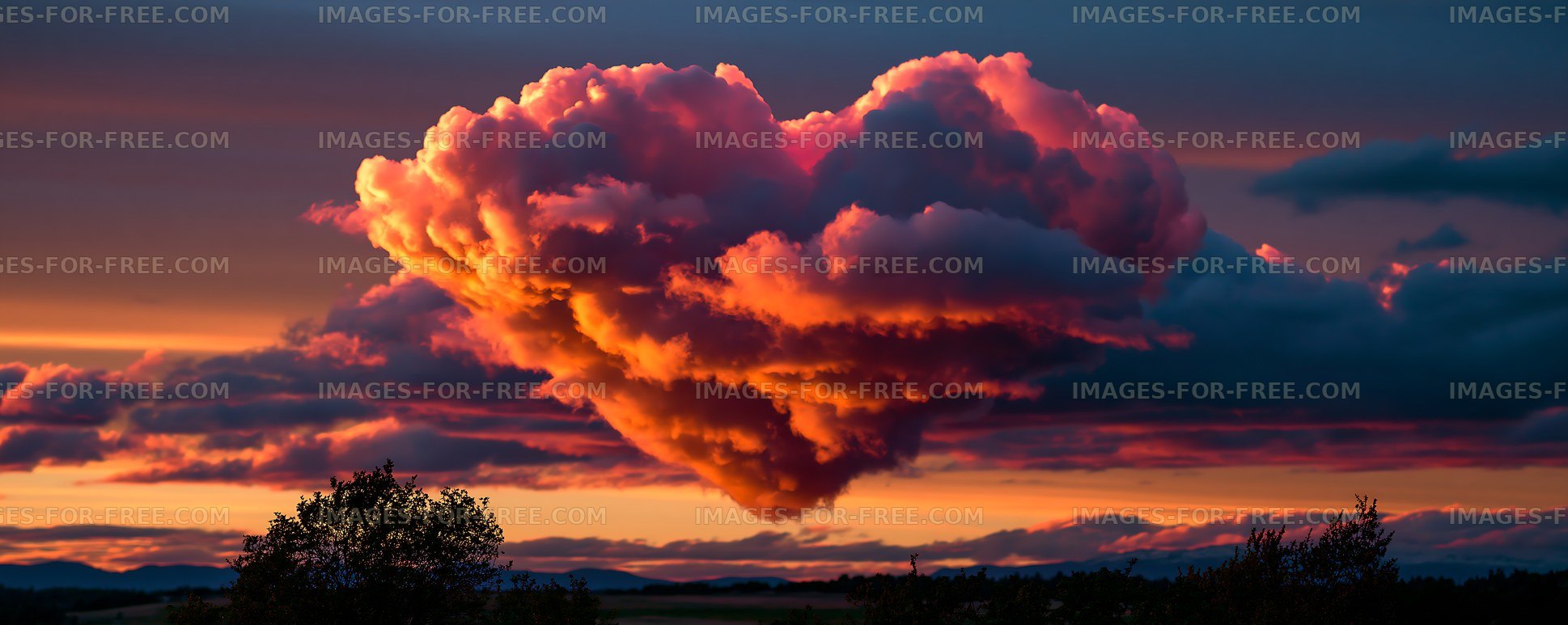 Heart-shaped cloud at sunset over a landscape