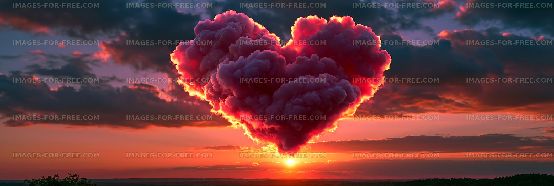 Clouds forming a heart shape during sunset over the horizon