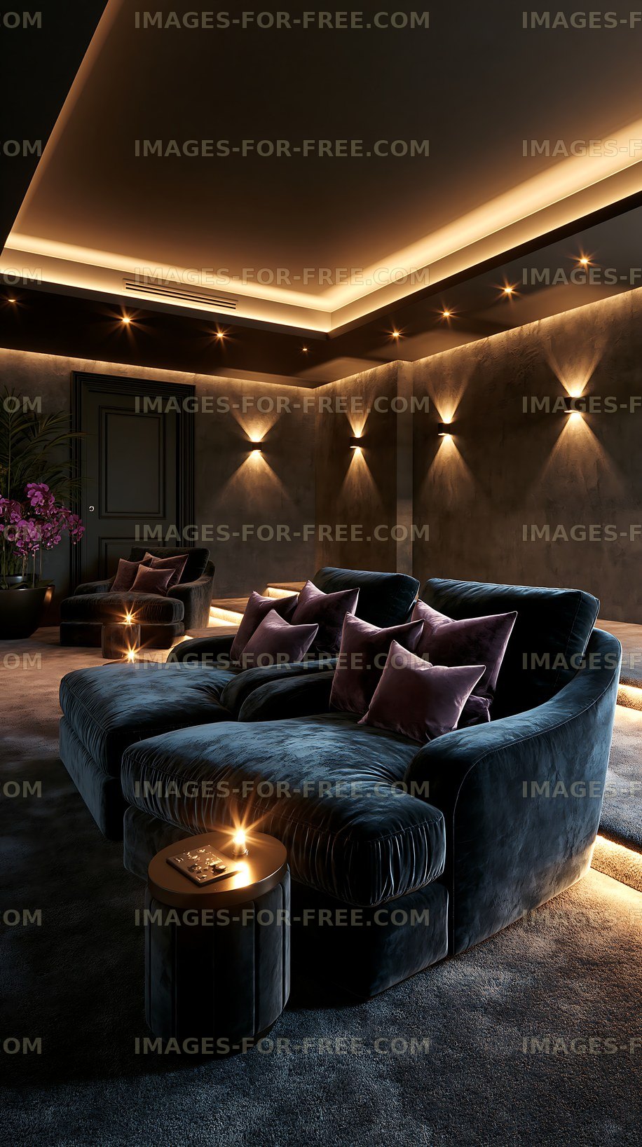 Modern lounge area with soft lighting in a stylish interior
