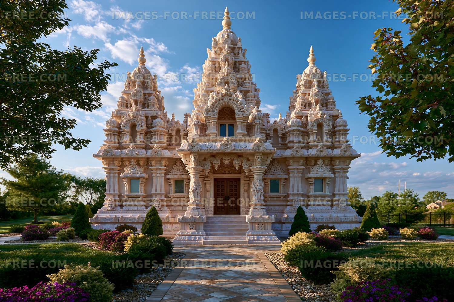 Hindu temple with intricate carvings under a clear blue sky