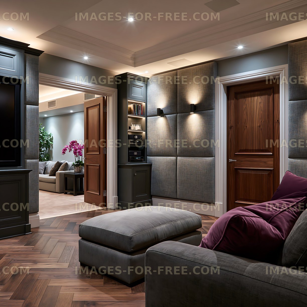 Interior design of a modern living room with comfortable furniture