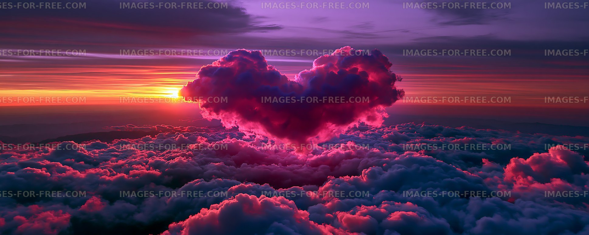 Colorful clouds form a heart shape against a sunset sky