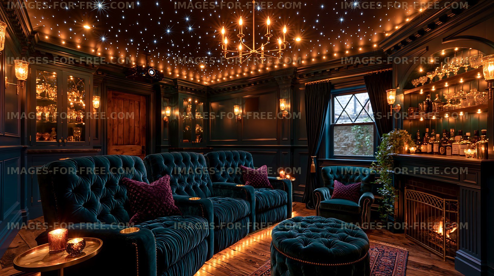 Cozy interior of a vintage-style lounge with velvet seating