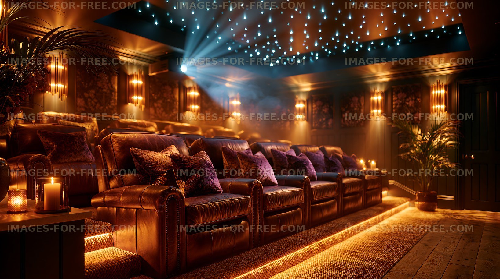 Home theater with comfortable seating and ambient lighting