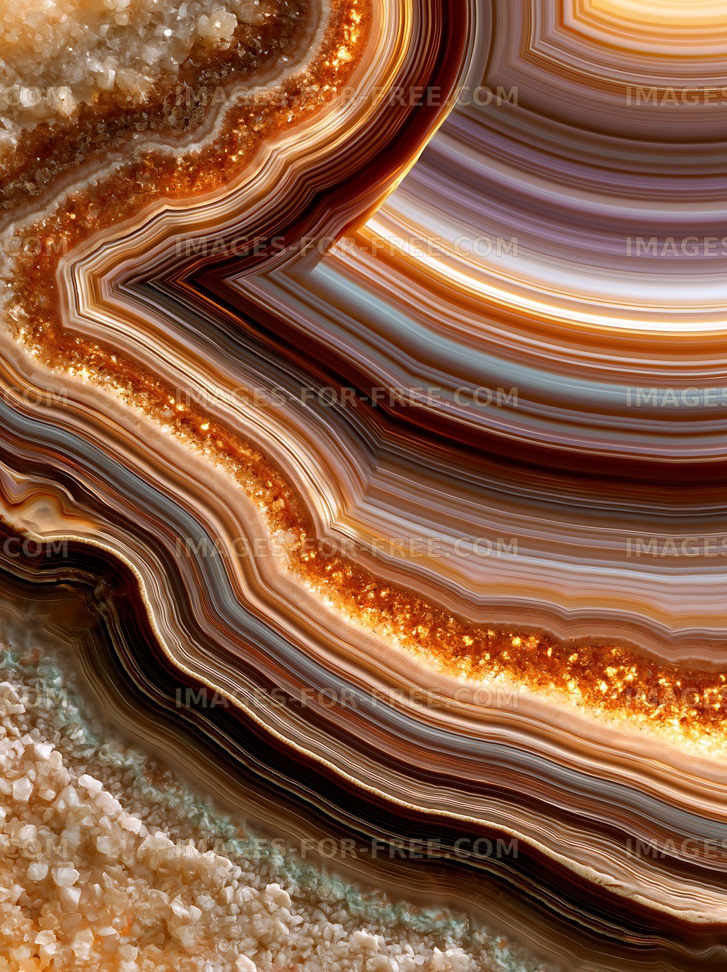 Close-up view of colorful agate stone with sparkling crystals