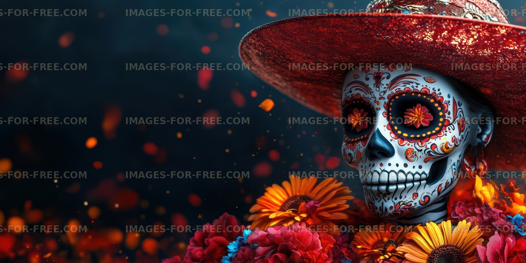 Colorful skull figure decorated for a festival celebration