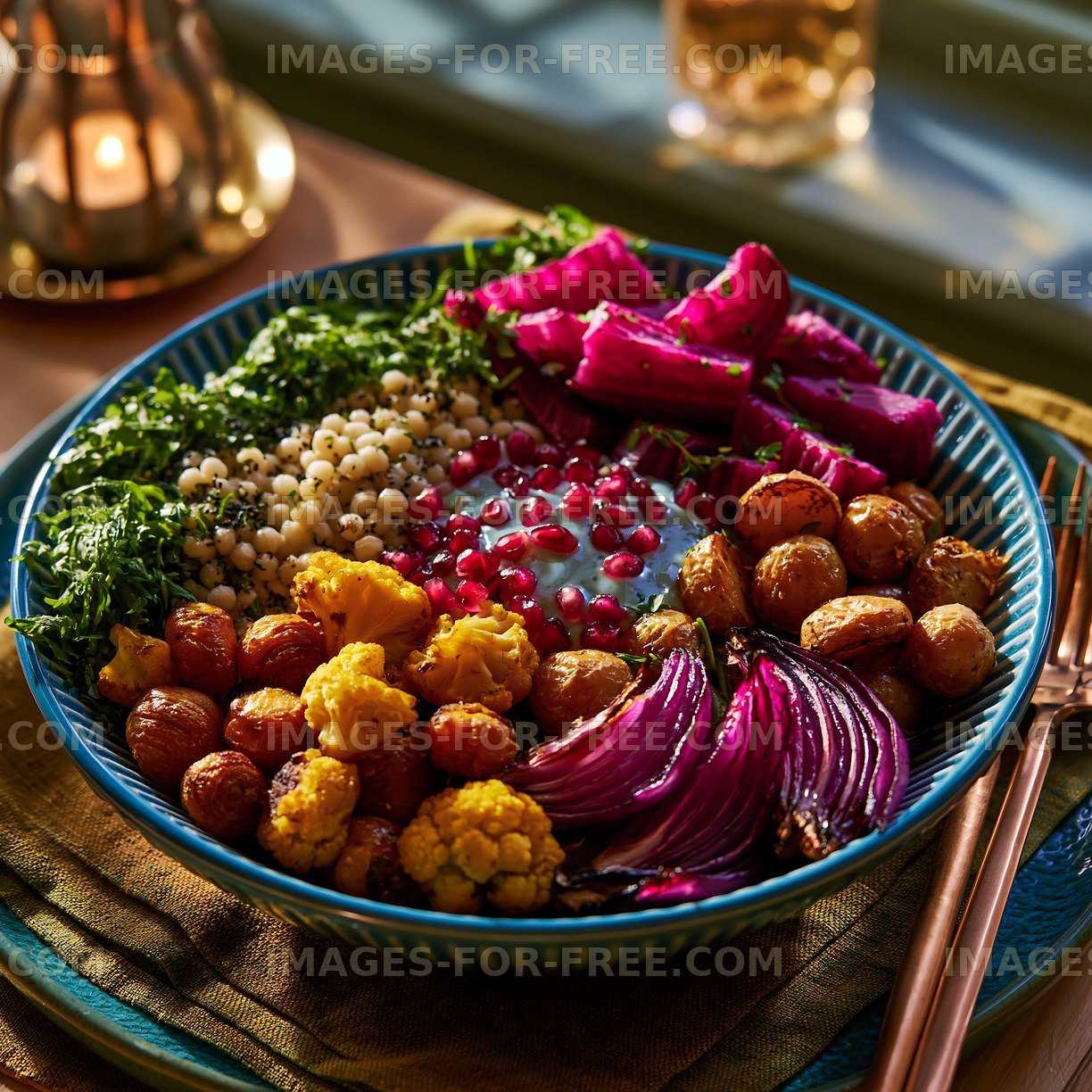 Colorful bowl of healthy food with various vegetables and grains