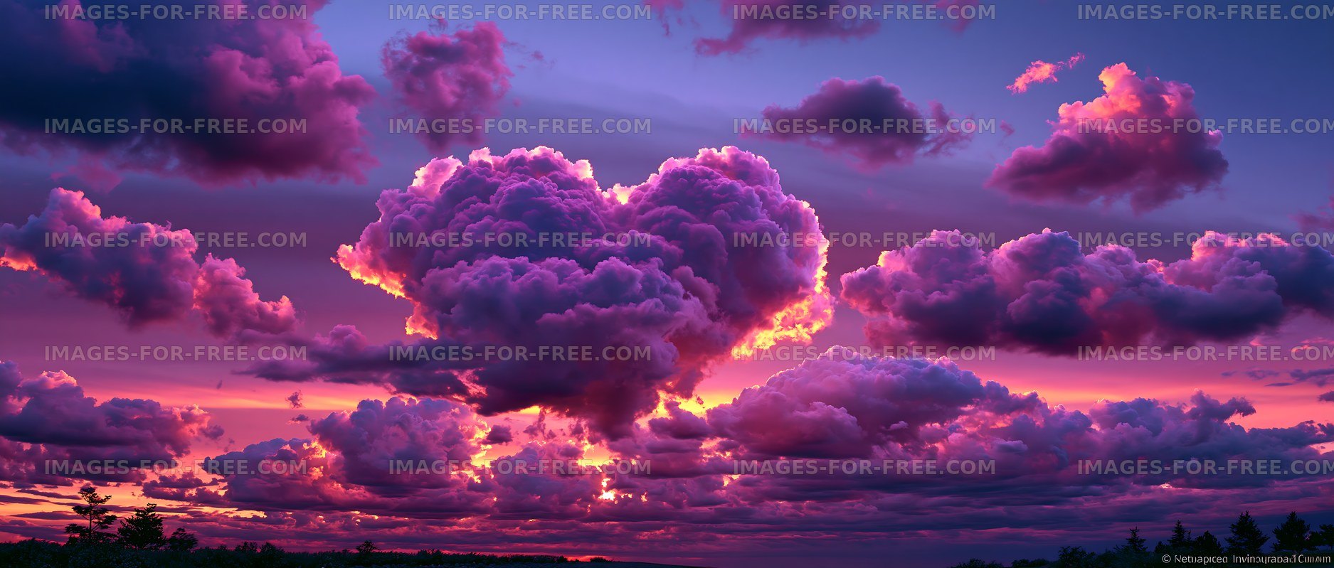 Colorful clouds form heart shape during sunset