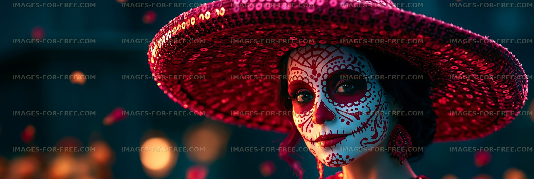Woman in a wide-brimmed hat with face paint celebrating tradition