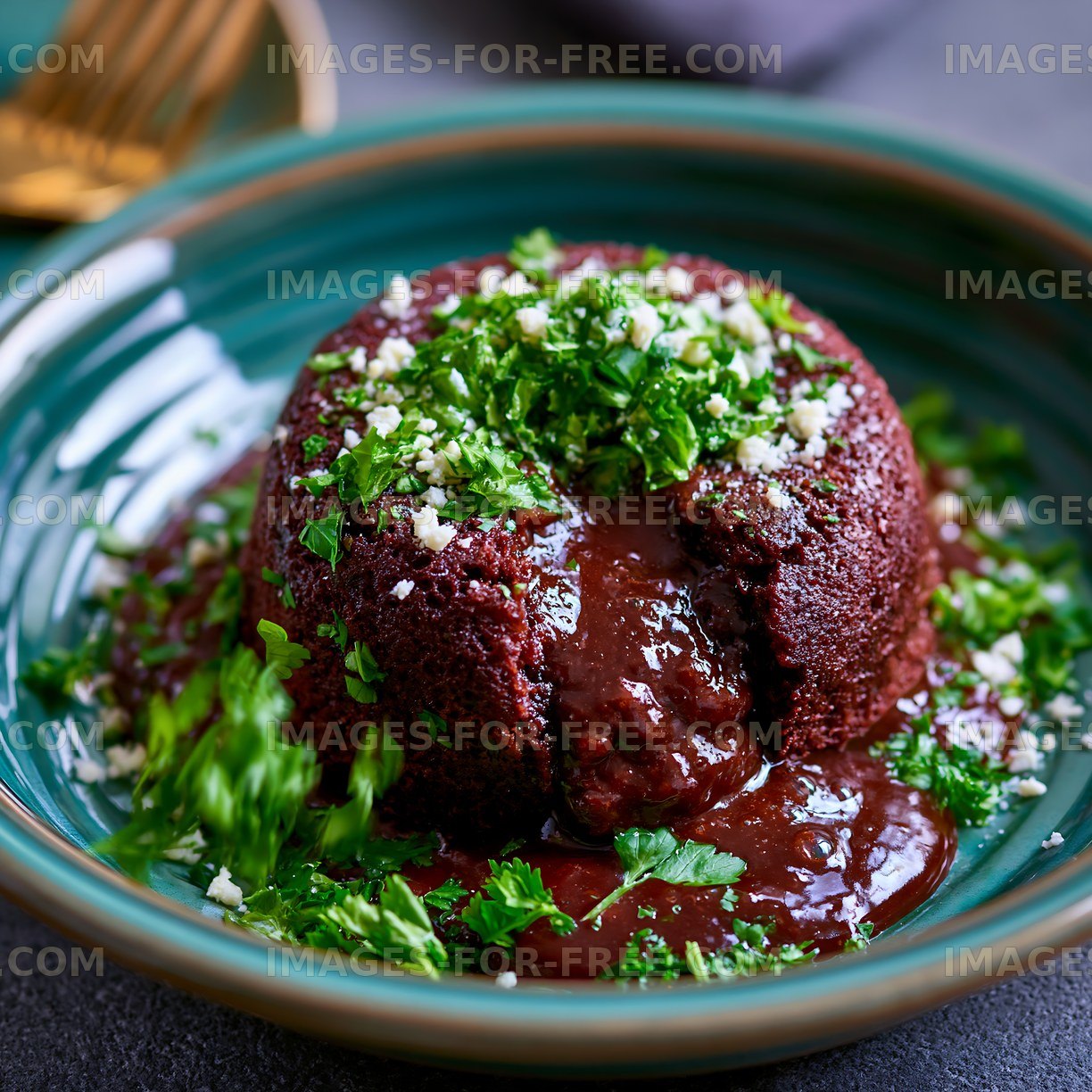 Chocolate dessert with melted center served in a bowl