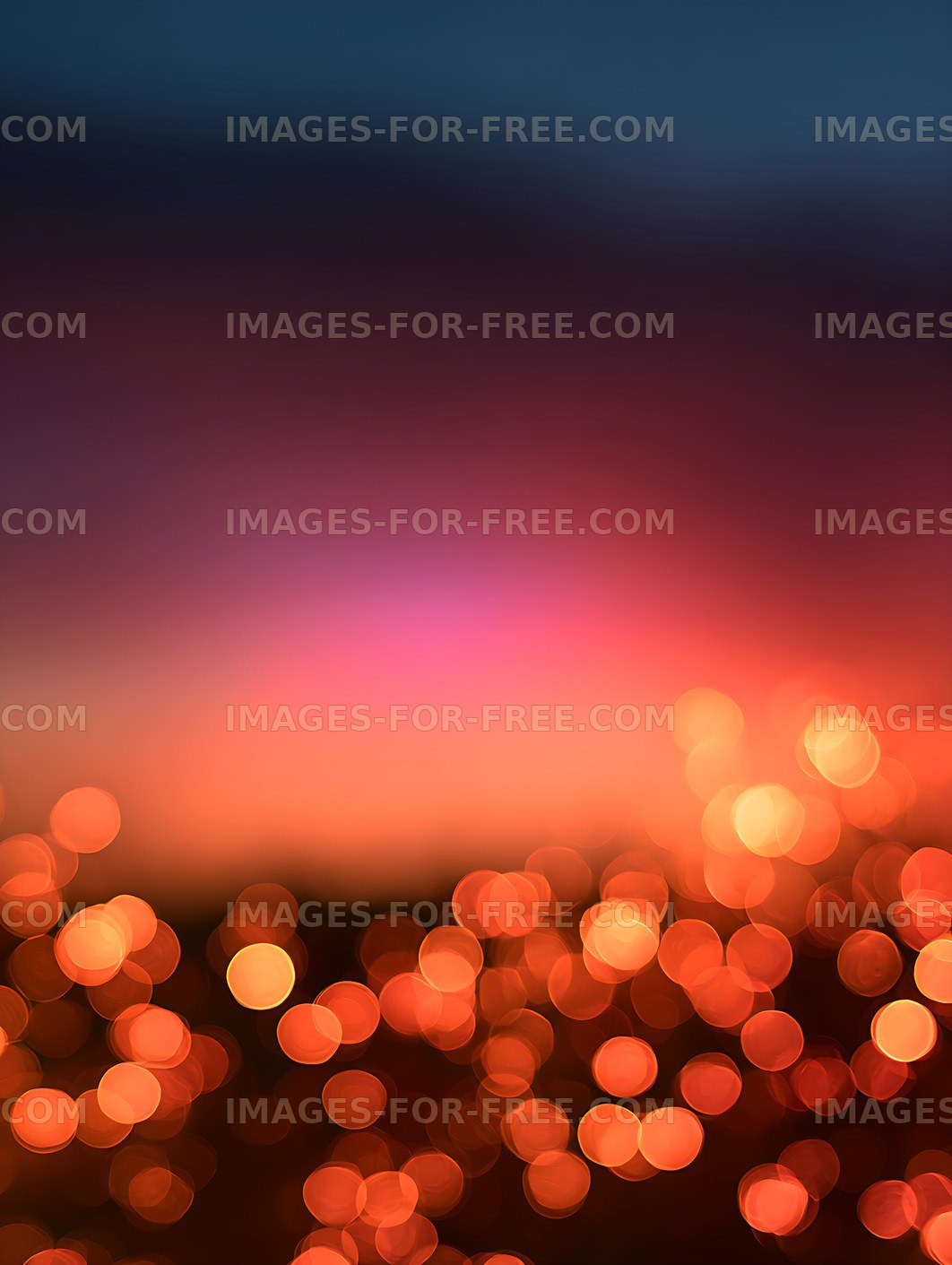 Colorful bokeh lights during sunset over a blurred horizon