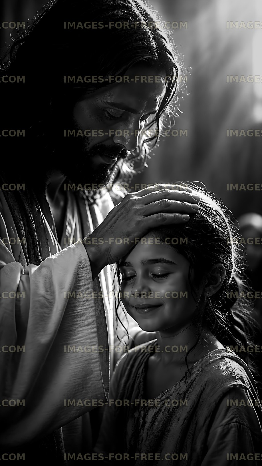 Man blessing young girl in religious setting