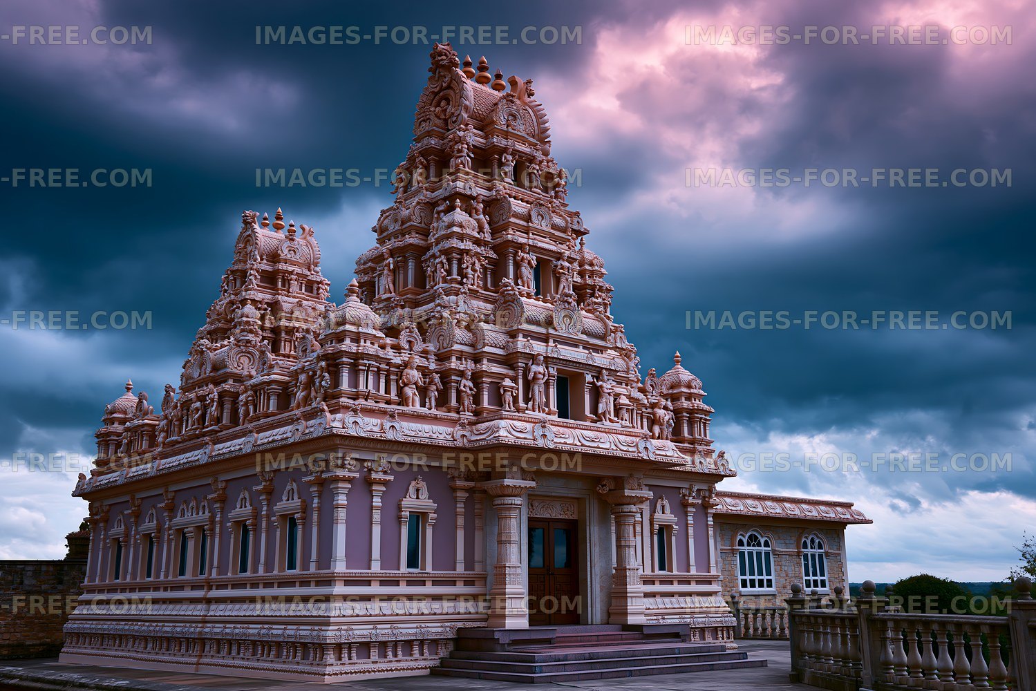 Granite temple stands under a cloudy sky