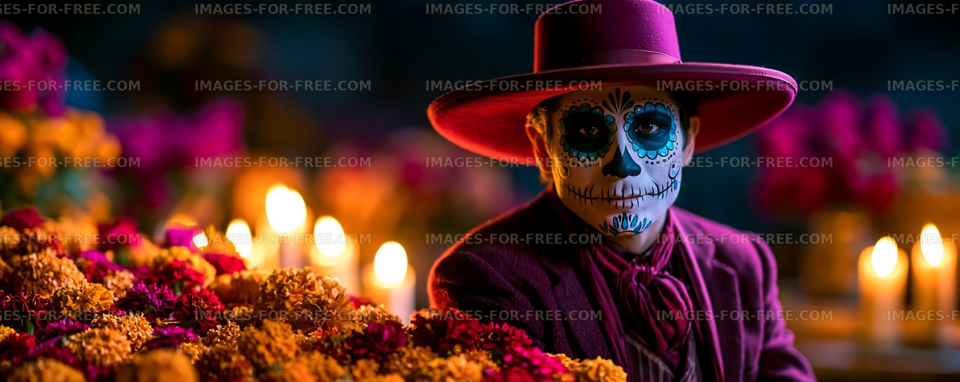Person with sugar skull face paint during a celebration