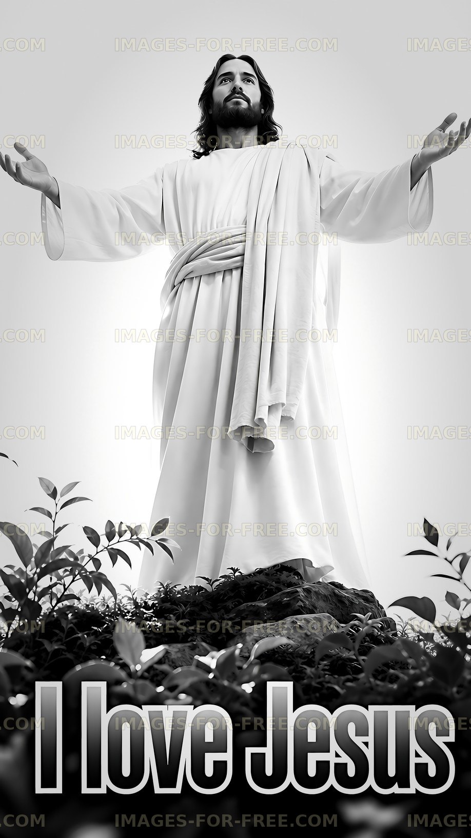 Statue of Jesus with arms raised in a religious setting
