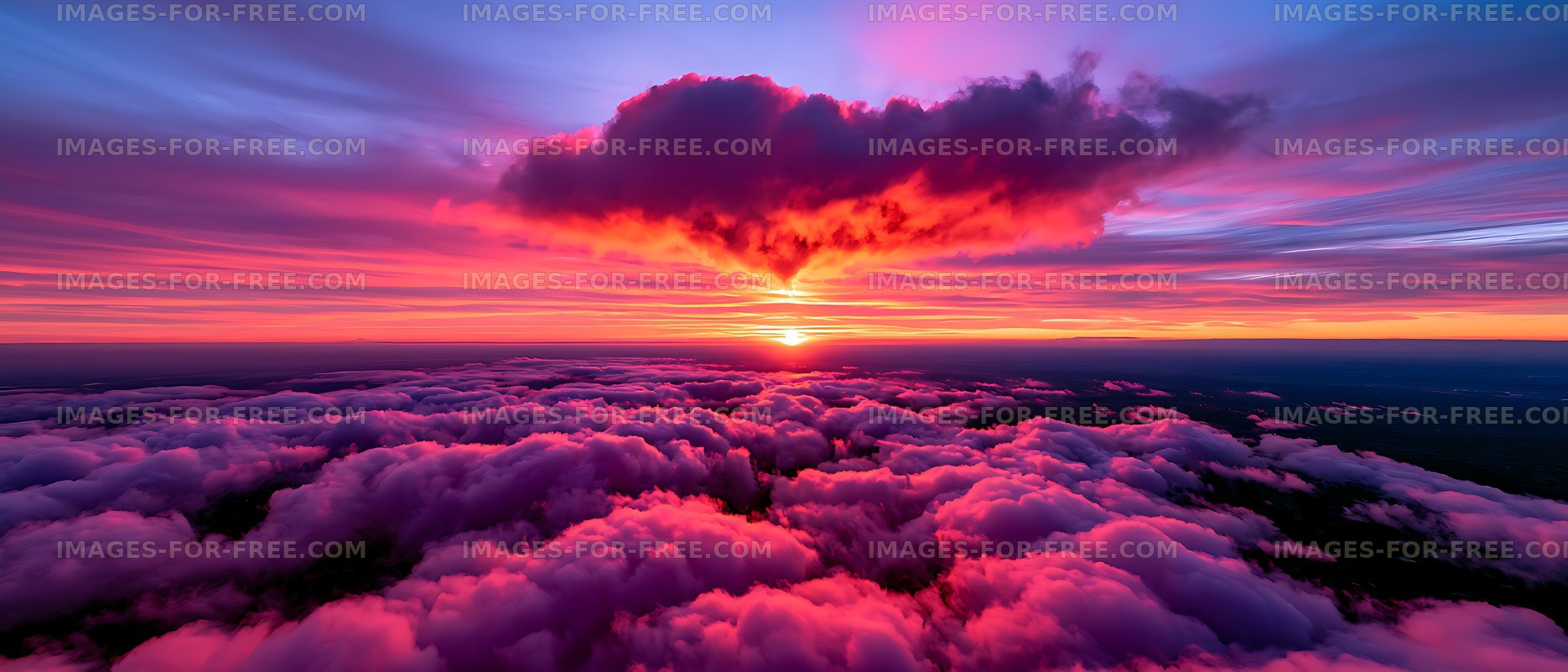 Vibrant sunset above clouds with colorful sky