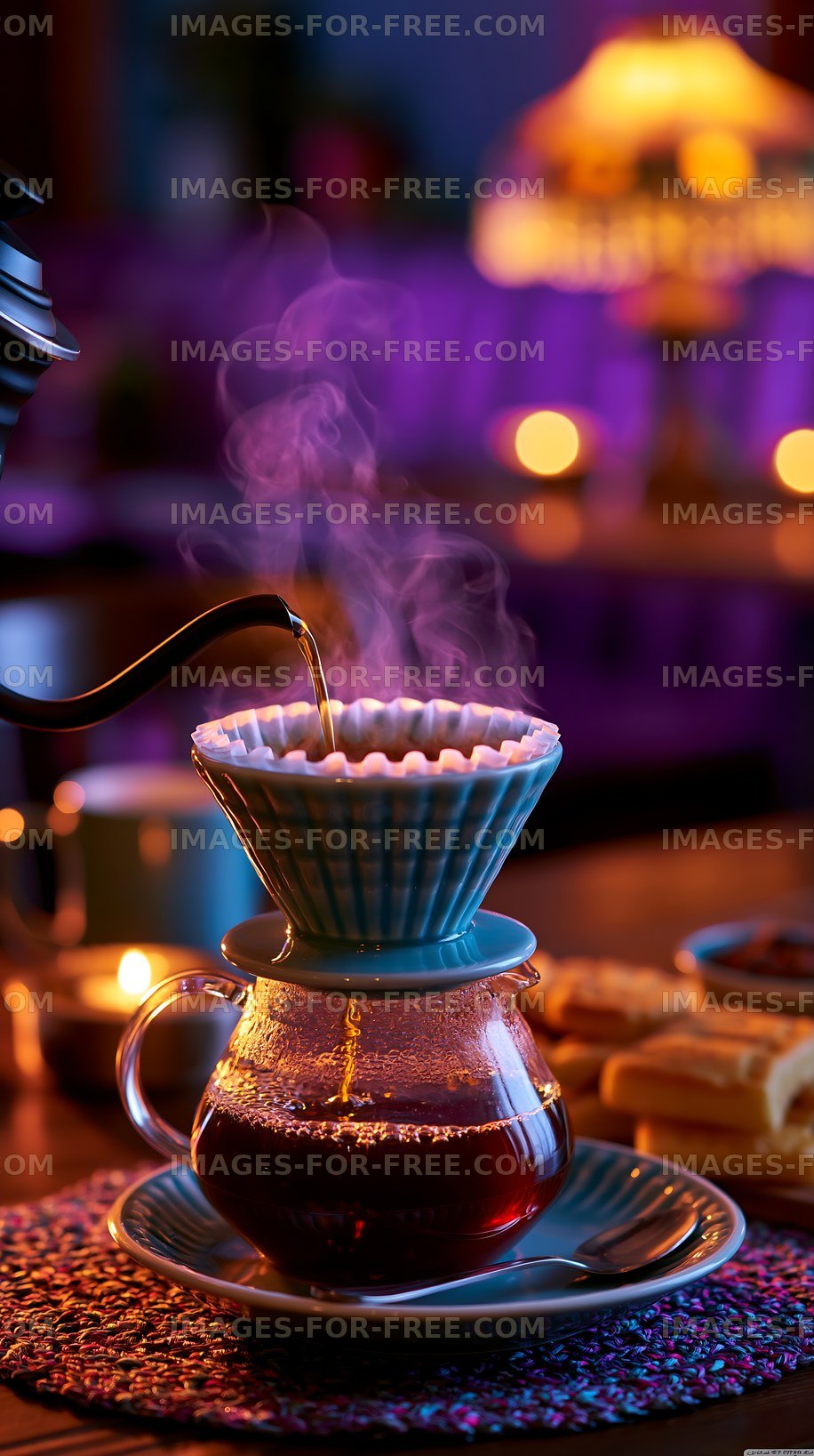 Brewing coffee in a cozy setting with warm lighting