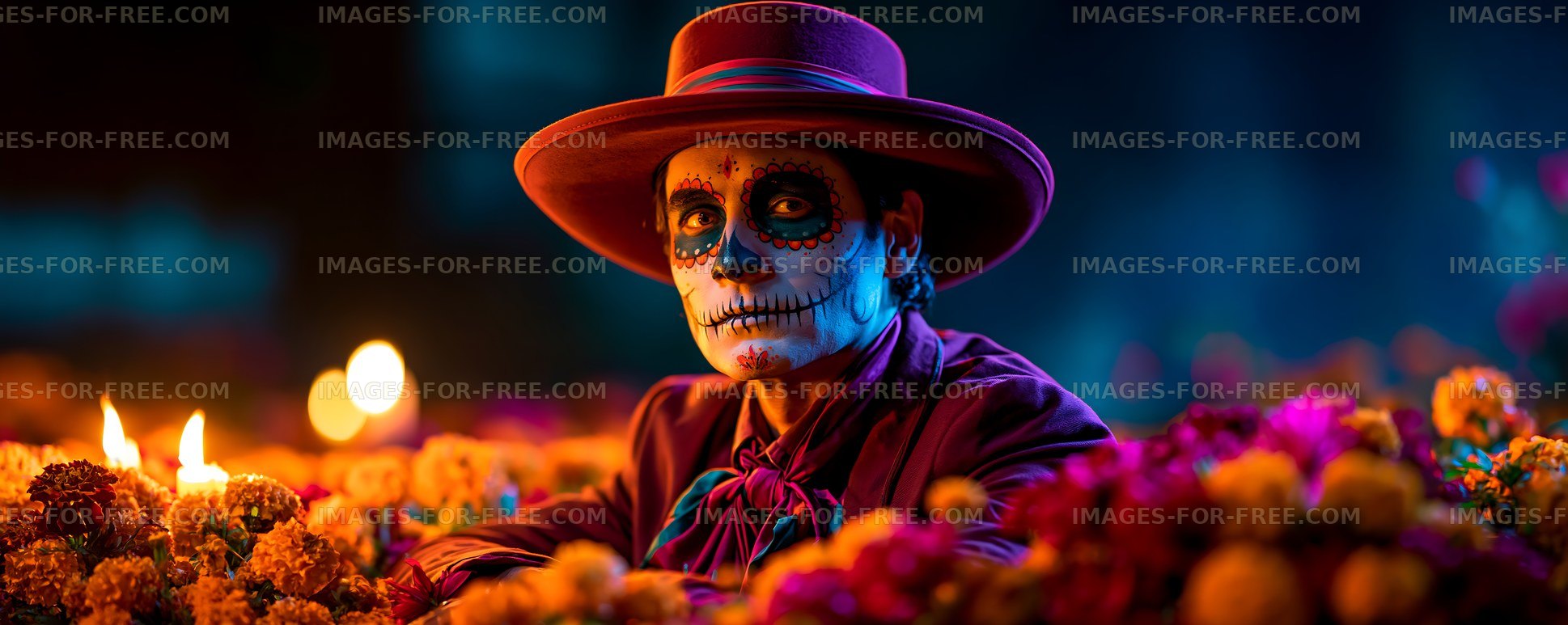 Celebration of Día de los Muertos with flowers and candles