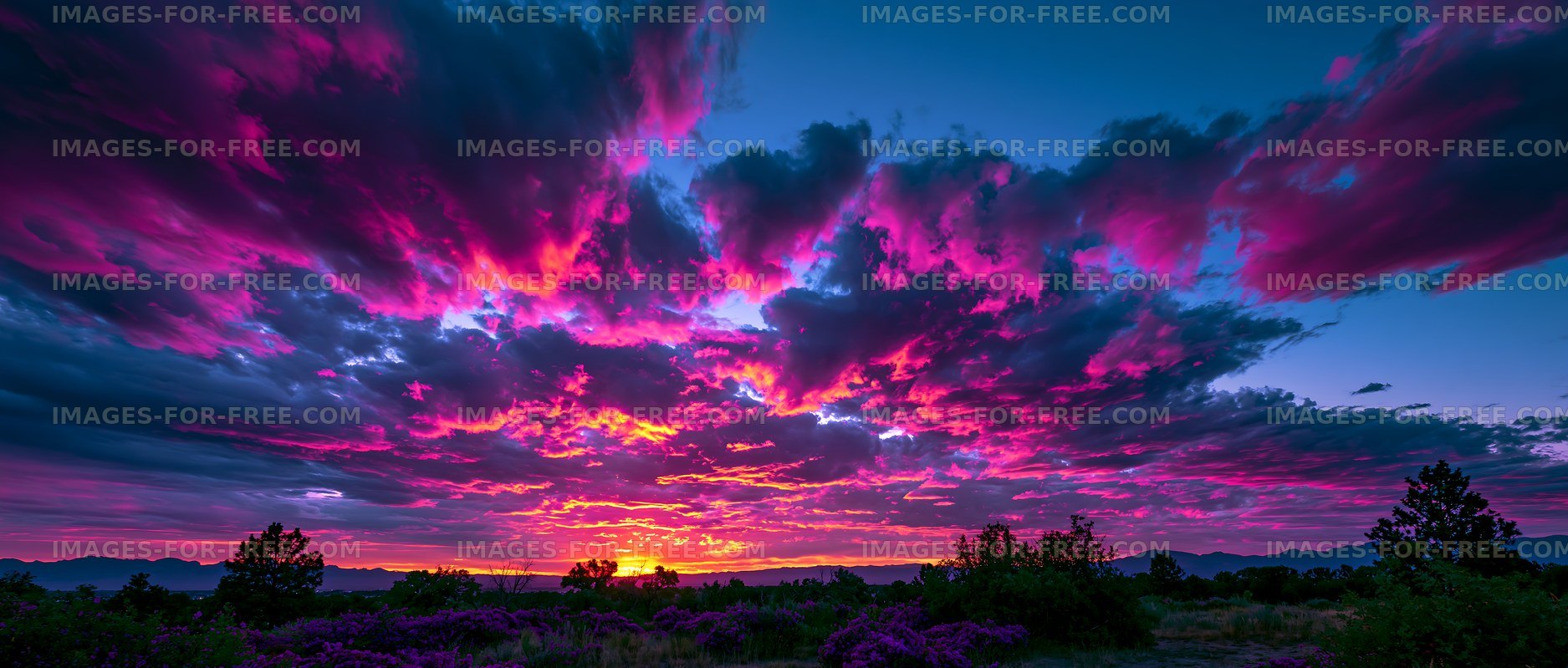 Colorful sunset with clouds in a rural landscape