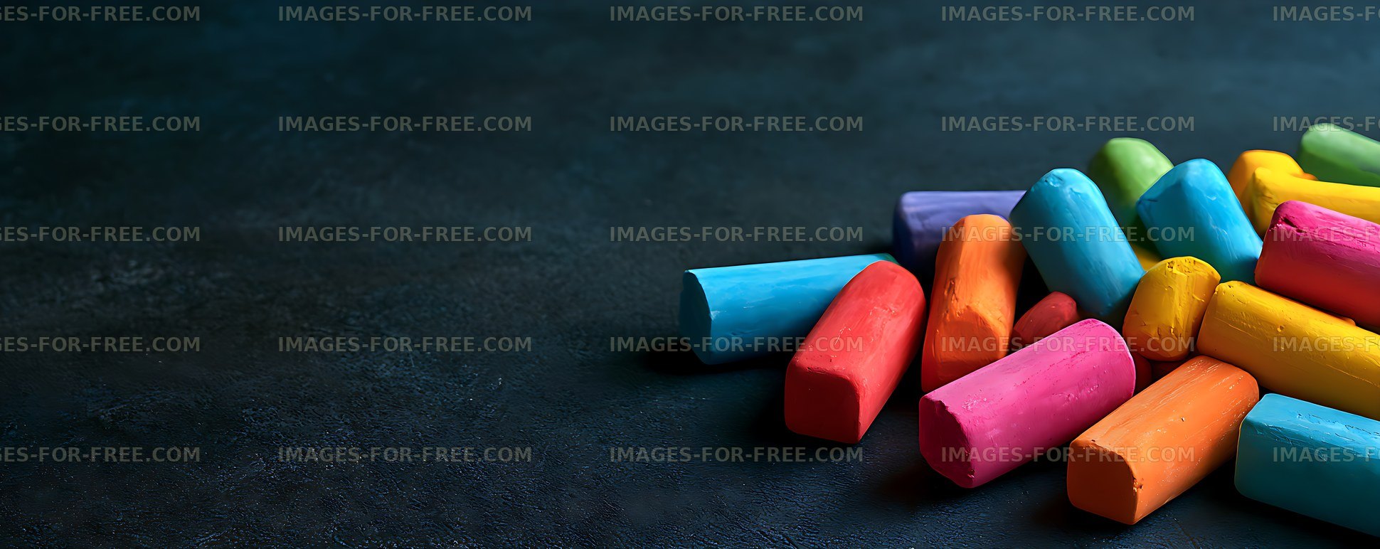 Colorful chalk pieces scattered on a dark surface