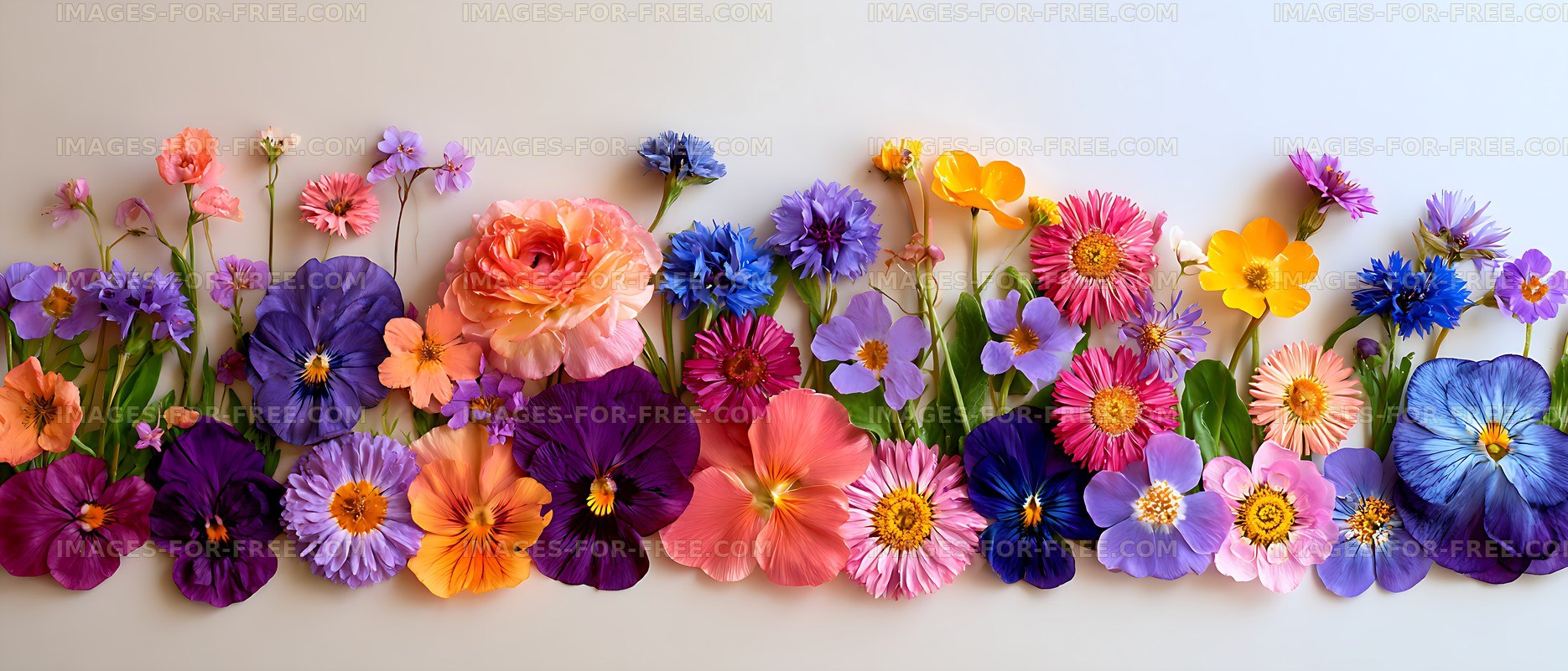 Flowers arranged in a colorful pattern on a light background
