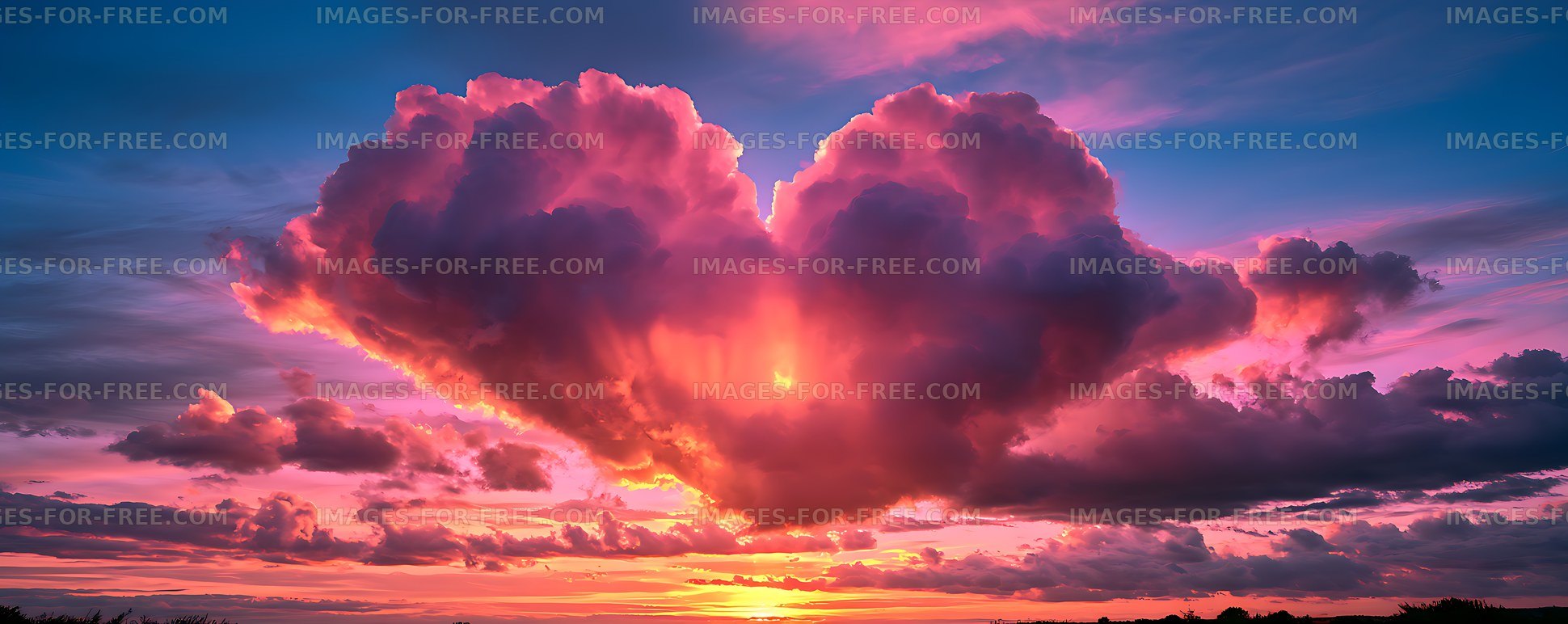 Heart-shaped clouds at sunset